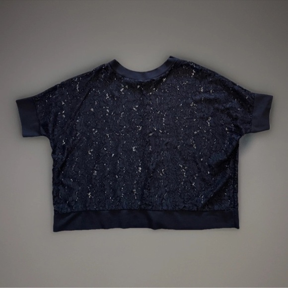 M Made In Italy Black Lace Top Oversized Sz S Short Dolman Sleeve Party Office - Picture 4 of 5